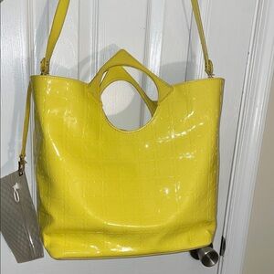 LC Yellow Patent Leather Designer Tote Bag with Shoulder Strap 18” X 14” X 8”